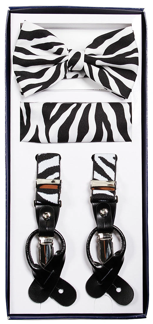 Zebra Desenli Askı ve Papyon Hanky 3'lü Set: Tarzınla Sahneye Çıkın!
